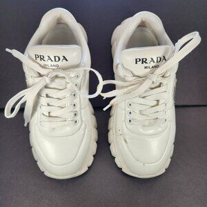 Prada Padded Nappa Leather Sneakers EU 36 / US 5.5–6 White Low Top Italy Women's